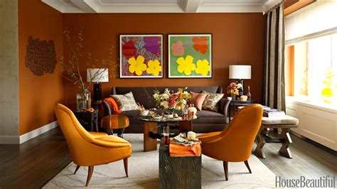 Modern White And Orange Color Schemes For Living Room