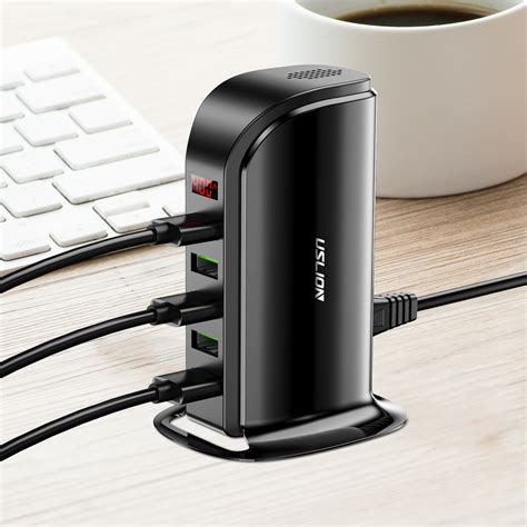 Uslion 5 Port Multi Smart USB Charger HUB LED Display USB Charging Station Dock for iPhone 11 ...