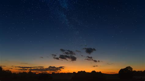 wallpaper starry sky, horizon, sunset, night, clouds, landscape HD : Widescreen : High ...