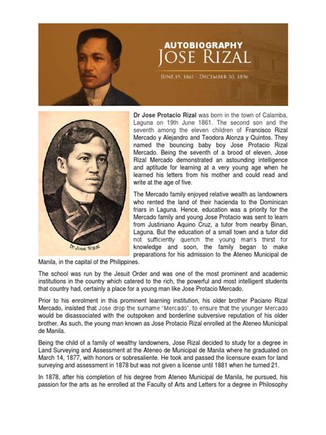 AUTOBIOGRAPHY and Genealogy of Rizal | Philippines