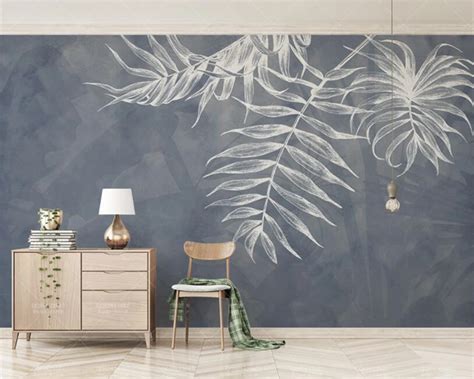 Custom Any Size Wallpaper modern Style Leaf Texture Bedroom master bedroom bed background wall ...