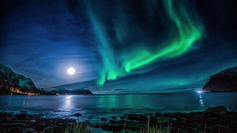 2048x1152 Aurora Borealis Moon Night 2048x1152 Resolution HD 4k Wallpapers, Images, Backgrounds ...