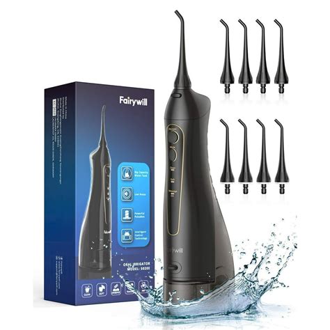 Fairywill Water Flosser Cordless Teeth Cleaner with 3 Modes 8 Jets Tips, IPX7 Waterproof, USB ...