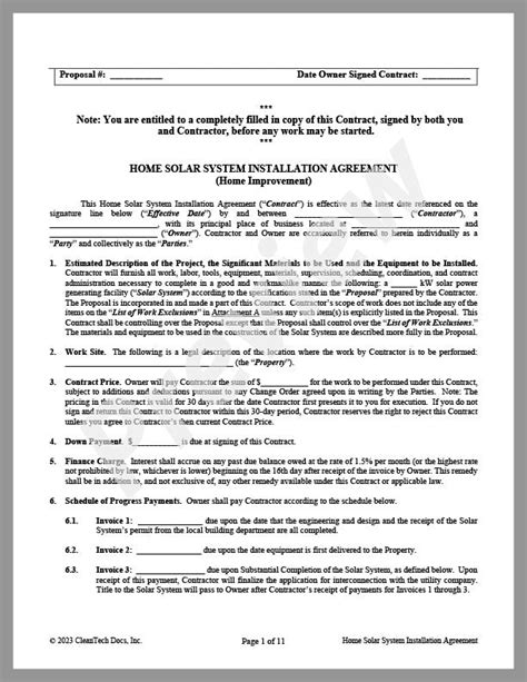 Residential Solar System Installation Agreement - Renewable energy legal forms from CleanTech Docs