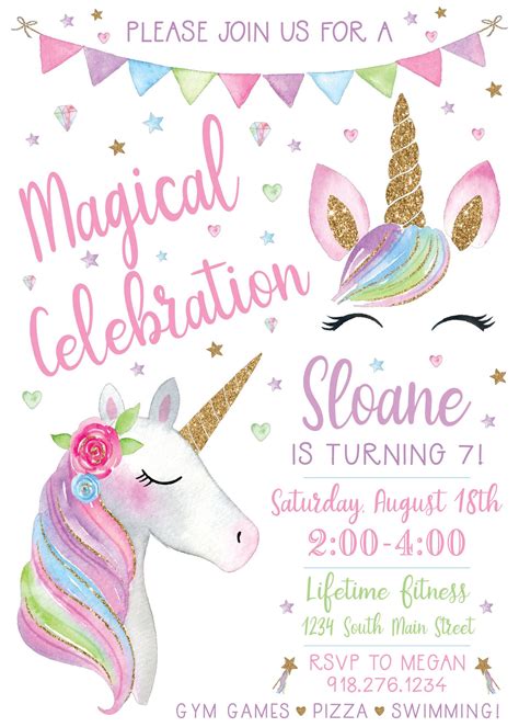 Editable Unicorn Birthday Invitations Templates Free