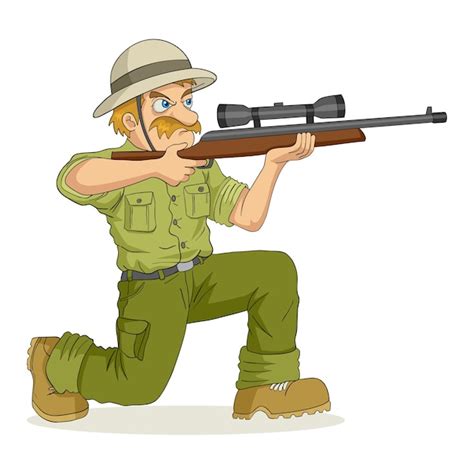 Cartoon illustration of a hunter aiming a rifle Vector | Premium Download