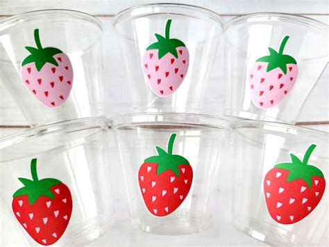 STRAWBERRY PARTY CUPS Strawberry Birthday Cups Strawberry Cups First Birthday Strawberry Party ...