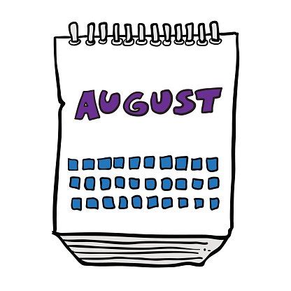 Freehand Drawn Cartoon Calendar Showing Month Of August Stock Clipart ...