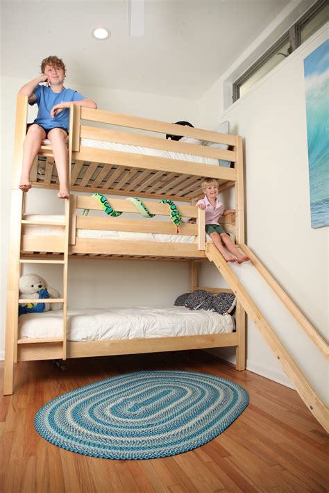 Maxtrix Twin Triple Bunk Bed with Ladder and Slide (White, Natural and Chestnut) – Kids ...