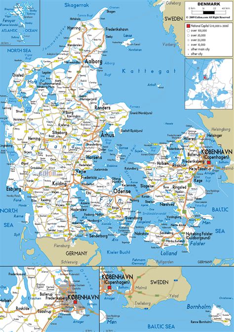 Large detailed road map of Denmark with all cities and airports | Vidiani.com | Maps of all ...