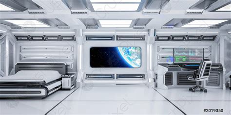 Futuristic Science Fiction Bedroom Interior with Planet Earth View in ...