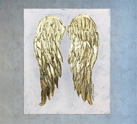 Angel Wings Painting on Canvas Gold Feather Chic Decor - Etsy