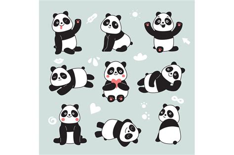 Cartoon panda. Cute panda bear, happy baby animals, lazy funny chinese By Microvector ...