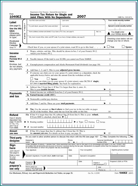 Irs 1040 Form Example - 1040 Ez Nr Form Example | 1040 Form Printable ...