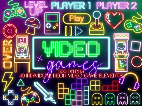 Neon Video Game Clipart Bundle Retro Games Digital Download - Etsy