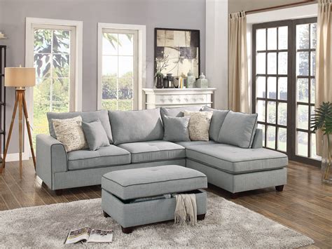 F6543 Light Gray 3 Pcs Sectional Sofa Set at Futonland