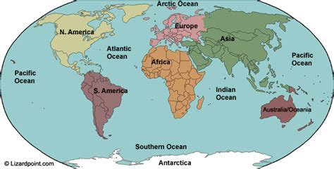 Test your geography knowledge - World: continents and oceans quiz | Lizard Point Quizzes