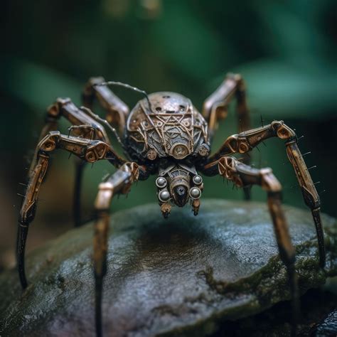 Premium AI Image | Spider macro photography of a steampunk spider in nature