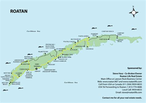 Maps of Roatan Island in the Western Caribbean Area