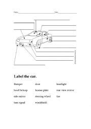 Parts of a car worksheets