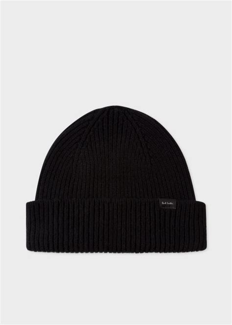 Men's Black Cashmere-Blend Beanie Hat