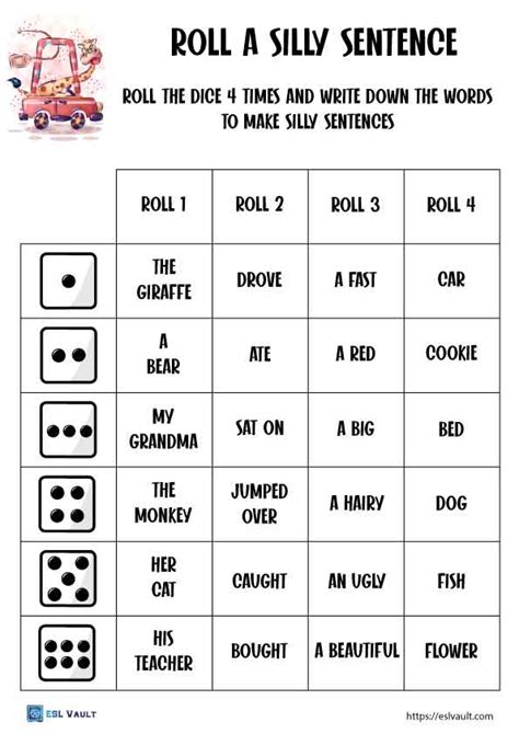 4 silly sentence worksheets - ESL Vault