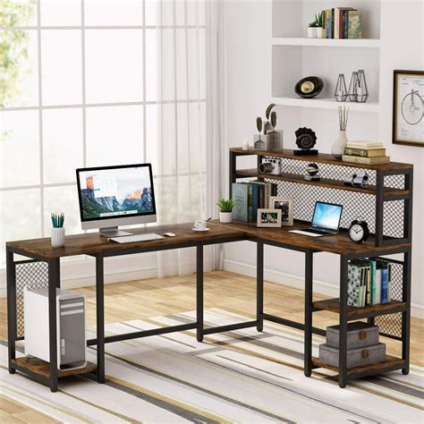 Tribesigns 67 inch Large L-Shaped Computer Desk with Hutch and ...