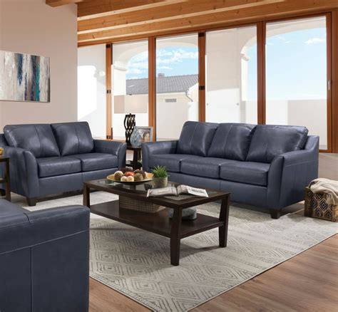 A Modern Sofa in Slate Blue | Living room leather, Leather living room set, Blue sofas living room