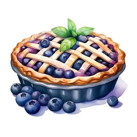 Premium AI Image | beautiful Blueberry Pie watercolor clipart illustration