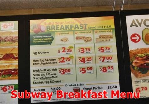 Subway Breakfast Menu With Prices