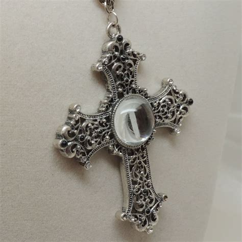 Vintage Gothic Cross on Silver Chain