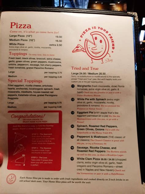 Menu at Home Slice Pizza pizzeria, Austin, S Congress Ave