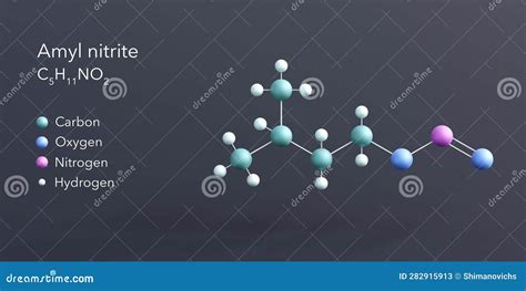 Amyl Nitrite Molecule 3d Rendering, Flat Molecular Structure with Chemical Formula and Atoms ...