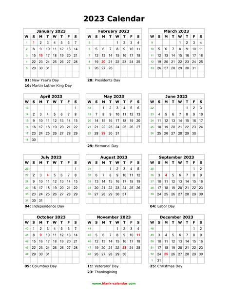 Calendar 2023 With Holidays Printable