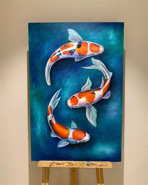 Koi Fish Painting Feng Shui Good Luck Painting Handmade - Etsy