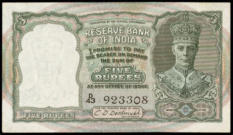 British India 5 Rupee Note 1943 King George VI|World Banknotes & Coins ...