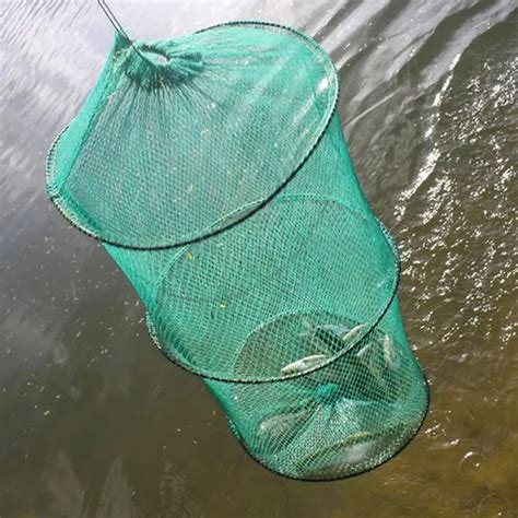 2 Layers Portable Fishing Net Fish Shrimp Mesh Cage Cast Net Fishing Trap Network Foldable ...