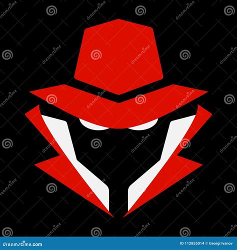 Flat, Mysterious Computer Hacker Icon. Red and White. Isolated on Black Stock Vector ...