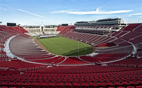 Download wallpapers Los Angeles Memorial Coliseum, red stands, American football field, football ...