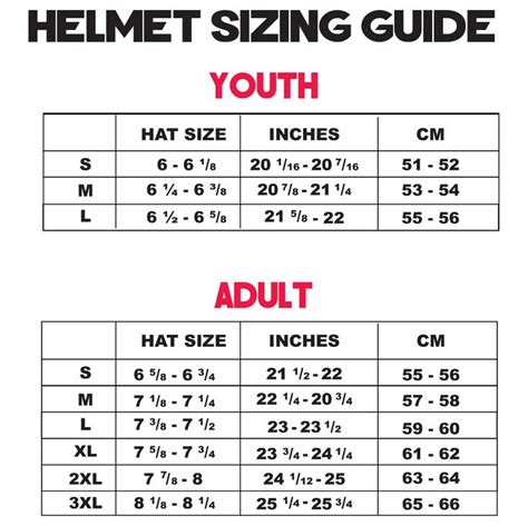 Football Helmet Youth Size Chart