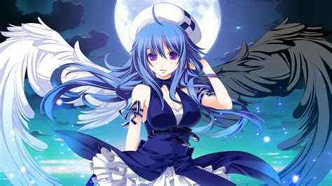 Blue haired anime character wearing blue halterneck dress digital ...