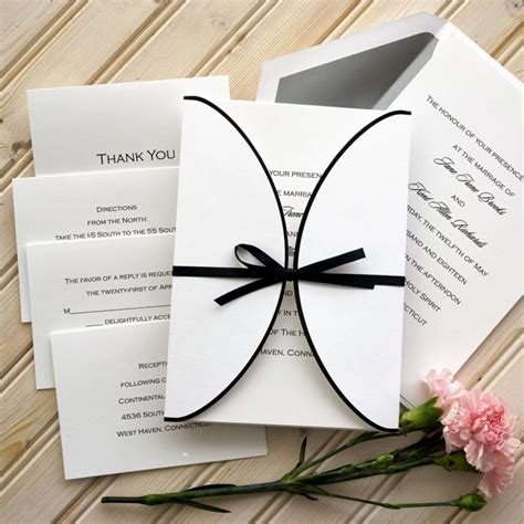 Ribbon Wedding Invitation Set - Raised Thermography Wedding Invite - Formal Wedding Invitation ...