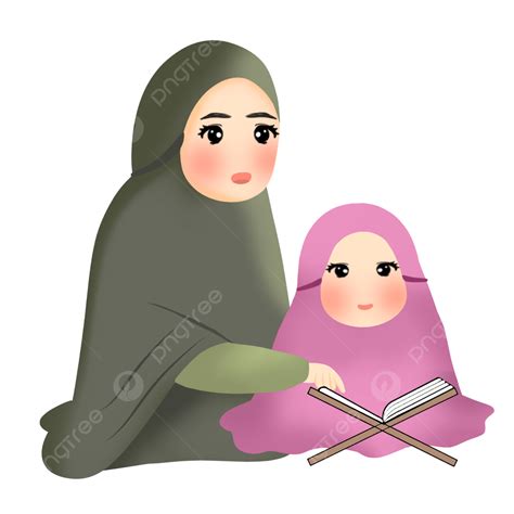 Anak Perempuan Mengaji Membaca Al Quran Bersama Ibu, Al Qur An, Ibu, Mengaji PNG Transparan ...