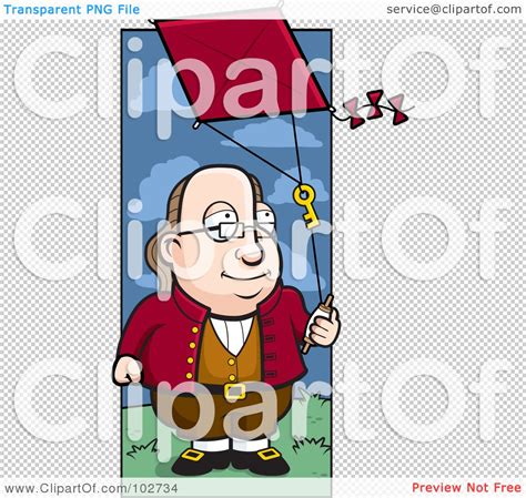 Royalty-Free (RF) Clipart Illustration of a Cartoon Benjamin Franklin Doing A Kite Experiment by ...