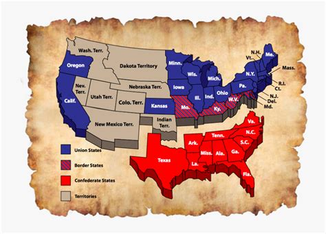 Map Of Usa During Civil War - Civil War Confederate States , Free Transparent Clipart - ClipartKey