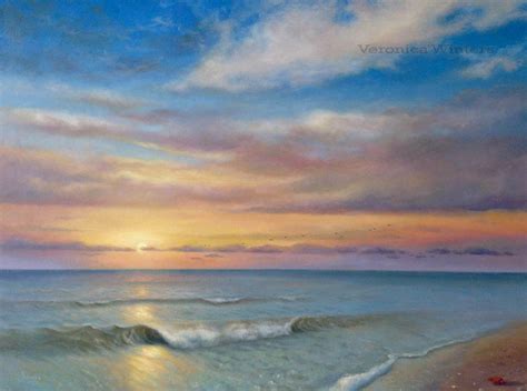 Realism oil painting sunset by the ocean – Veronica Winters Painting