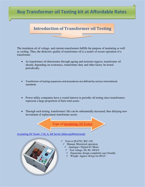 Buy Transformer oil Testing kit at Affordable Rates by Uday Raj - Issuu