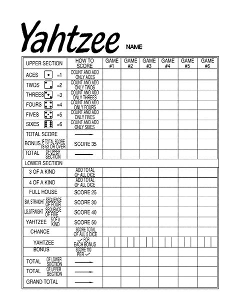 Yahtzee Printable Sheets