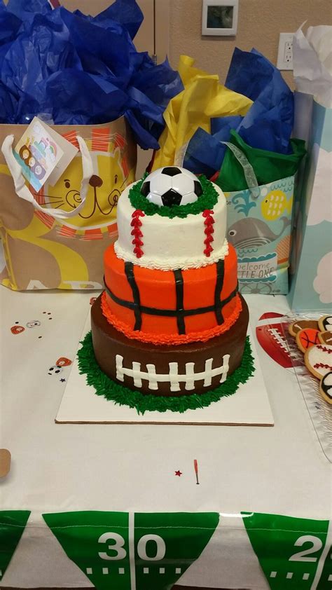 Sports theme baby shower cake | Sports baby shower theme, Shower cakes ...