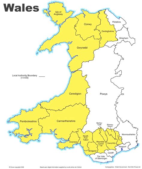 Administrative divisions map of Wales - Ontheworldmap.com